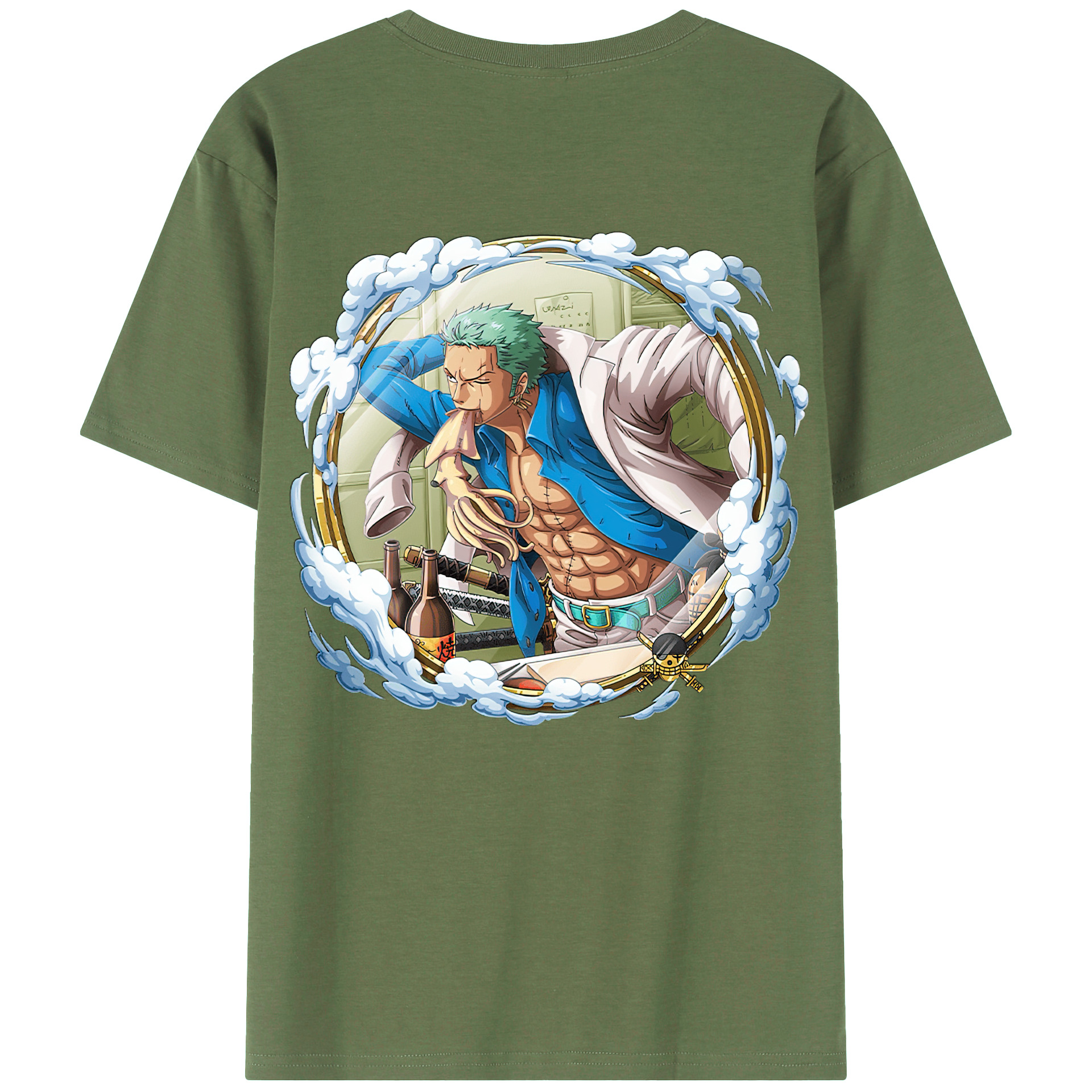ワンピース ロロノア・ゾロ ONE PIECE Roronoa Zoro 綿100％ メンズ半袖Tシャツ（バックプリント） 通気性